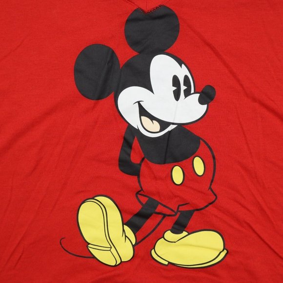 Disney Shirt Women XXL Red Mickey Mouse Graphic Print V Neck Tie Front Crop Tee - Picture 7 of 13